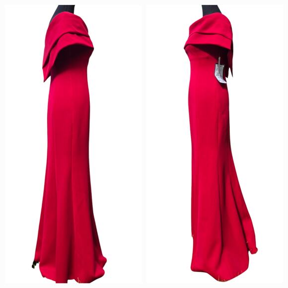 Vince Camuto Off the Shoulder Scuba Gown Red Dress Size 4 - Picture 5 of 10